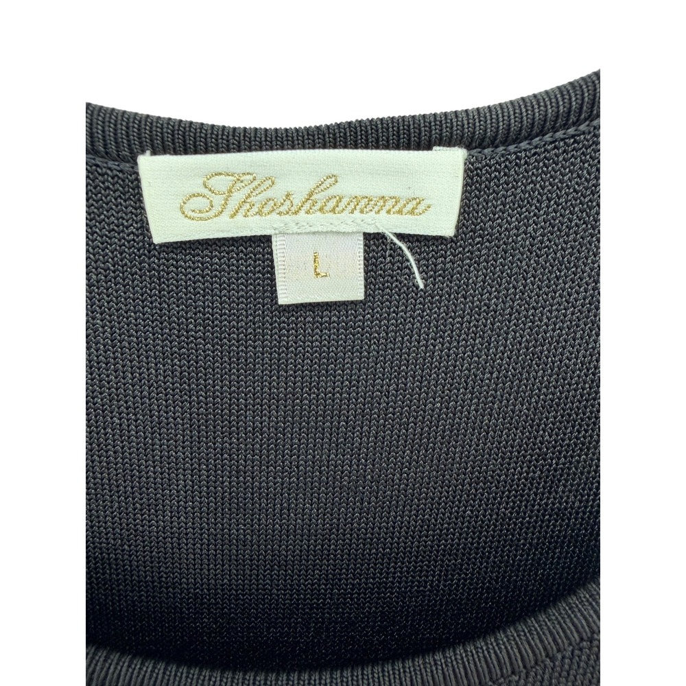 Shoshanna Womens Fringe Hem Perforated Knit Sheath Dress Black Size Large NWT - Picture 6 of 8